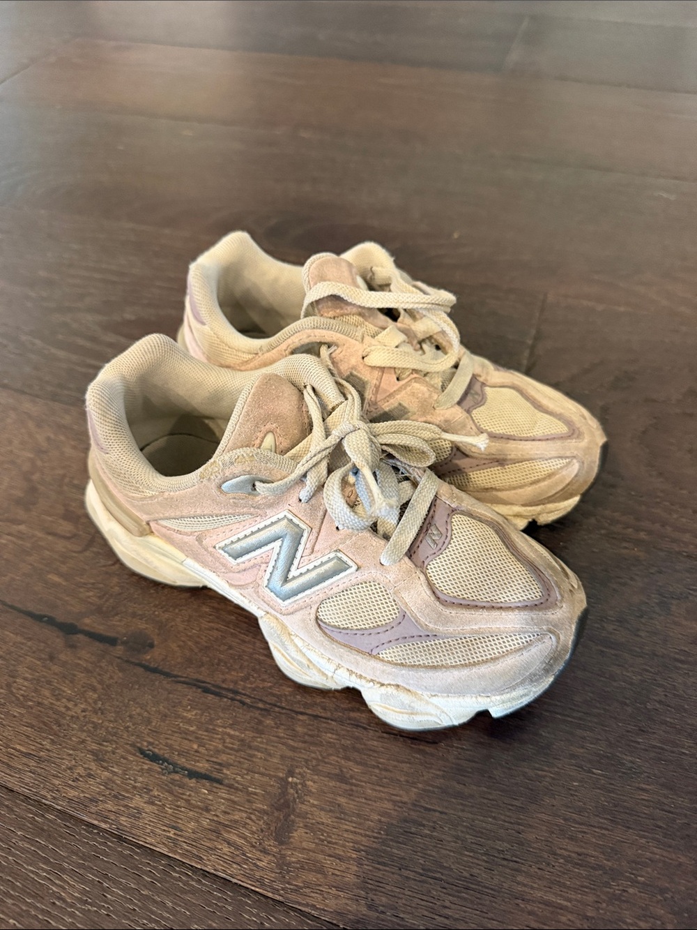 New Balance 9060 Kids Pink and Beige Mesh Suede Sneakers